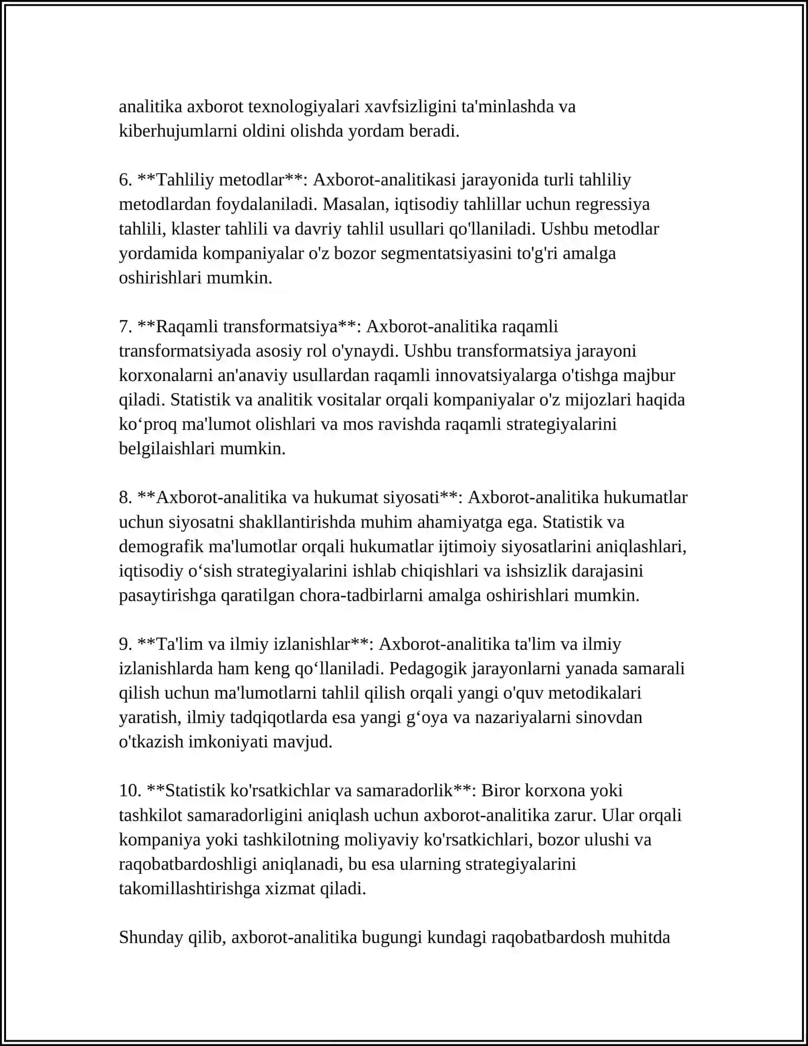 AXBOROT ANALITIKA VA QARORLARNI QABUL QILISHNI QO’LLAB QUVVATLOVCHI TIZIMLAR 4