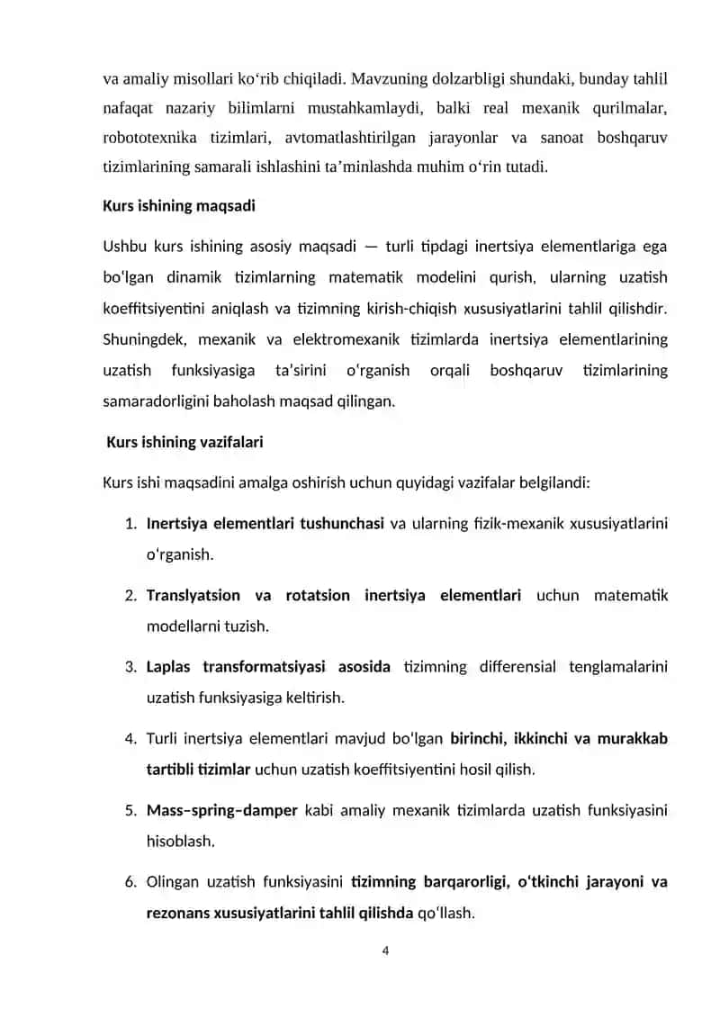 Inertsiya Elementlari Ega Tizimlarda Uzatish Koeffitsiyentini Hisoblash 4