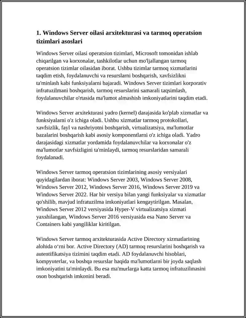 TARMOQ OPERATSION TIZIMLARI (WINDOWS SERVER OT OILASI MISOLIDA) 4