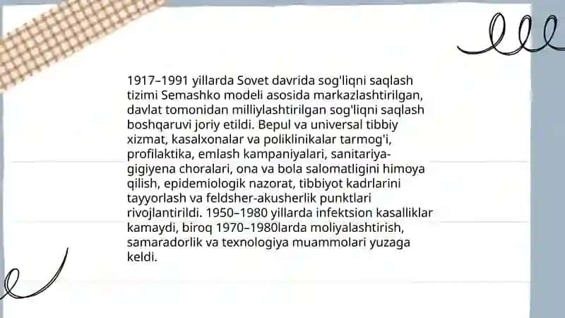 Soğliqni saqlash tizimidagi islohatlar tarixi 4