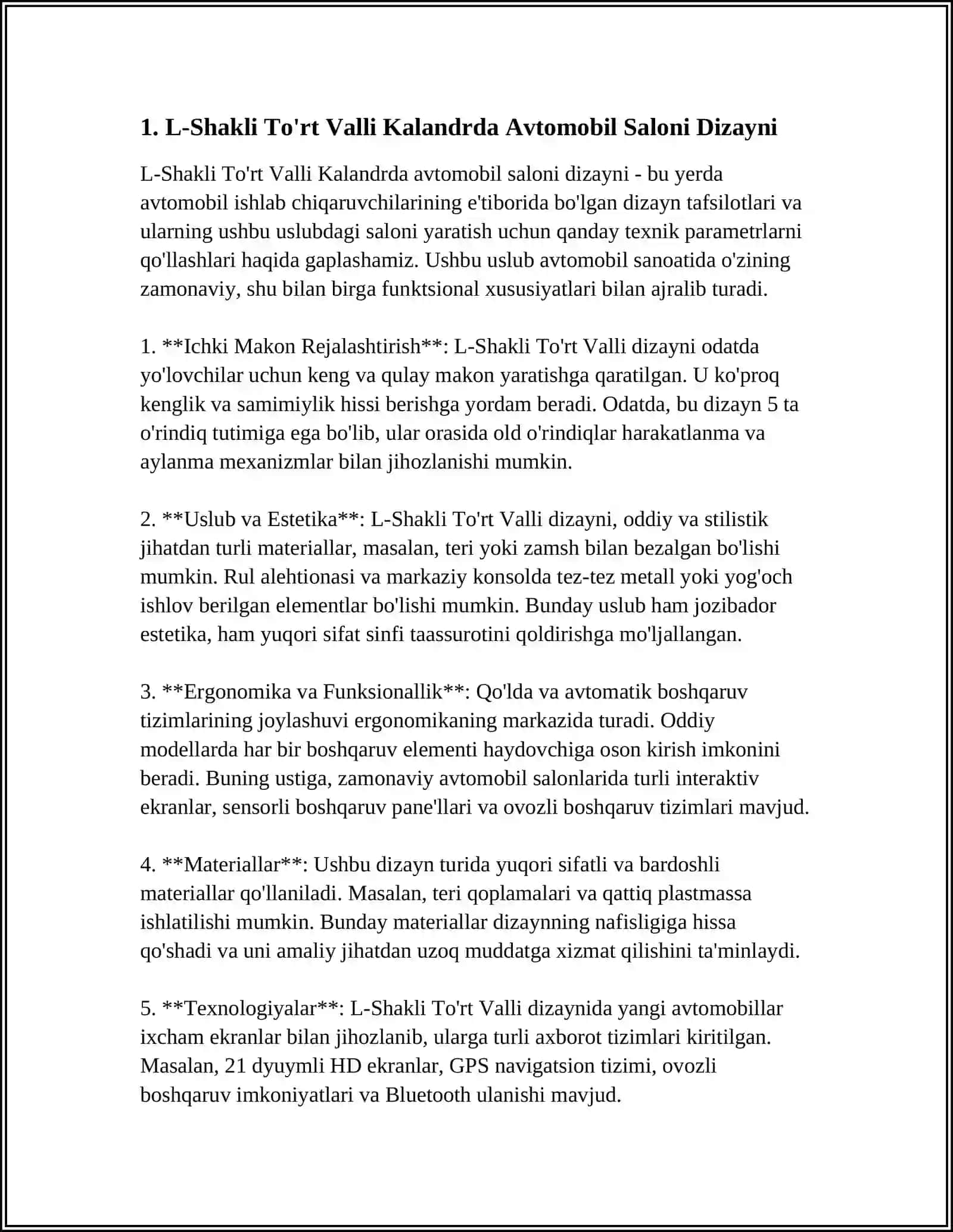 L-Shakli To'rt Valli Kalandrda Avtomobil Saloni Dizayni 4