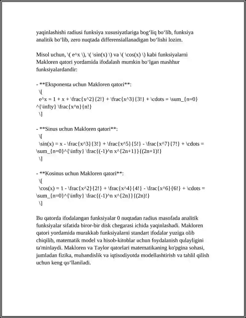 Makloren va Taylor Qatorlari 4