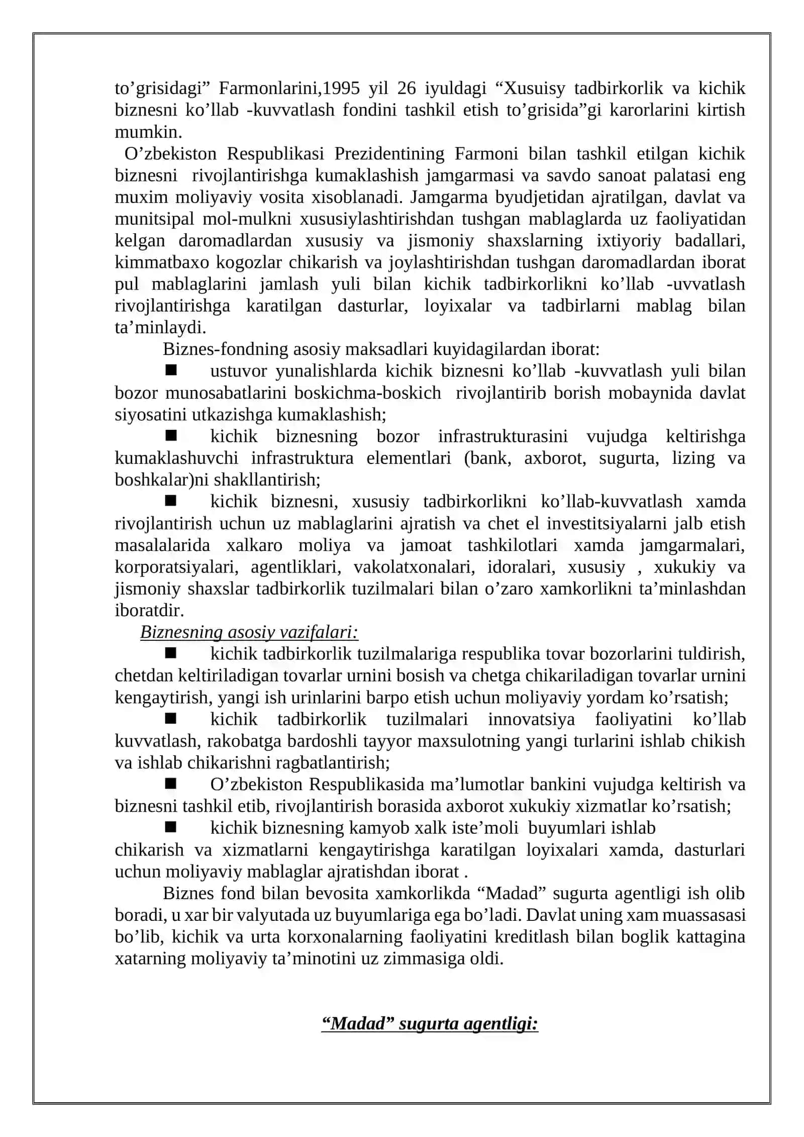 O’zbekistonda kichik biznes va xususiy tadbirkorlikning davlat tomonidan tartibga solinishi 4