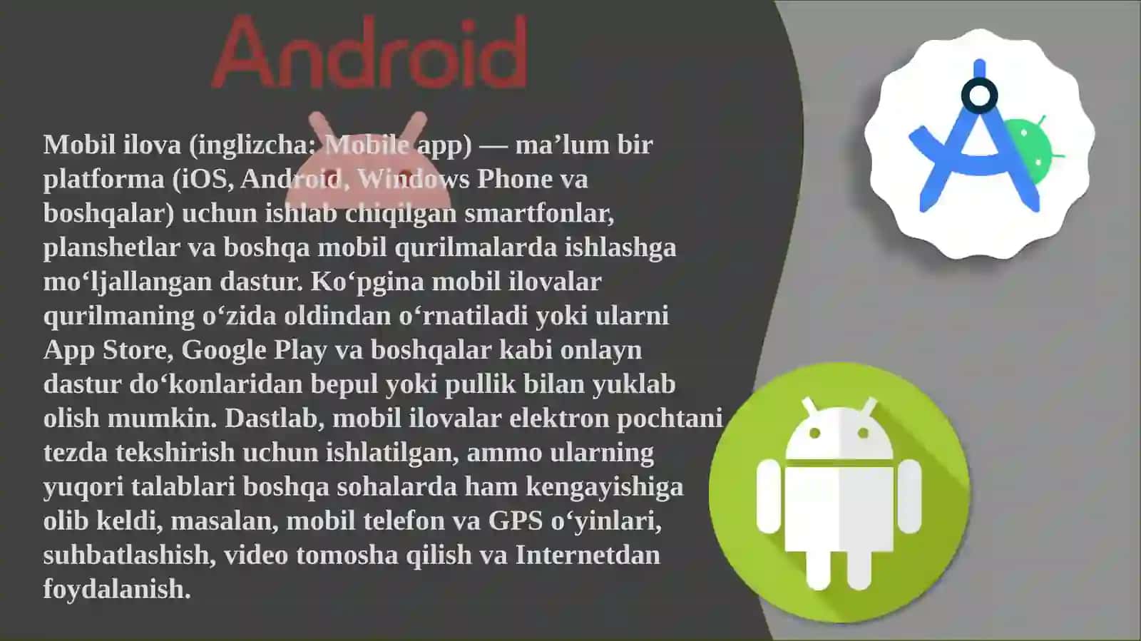 Android tizimidagi ilovalaryaratishuchunuskunalardanfoydalanish 4