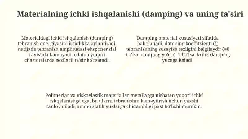 Mexanik tebranishlarda energiya yo'qotish sabablari va ularni kamaytirish usullari 4