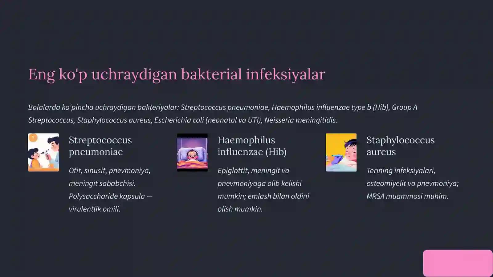 Pediatriya amaliyotida ko'p uchraydigan infeksiyalar: Qo'zg'atuvchilar, Patogenez va Laboratoriya Tashxisi 4