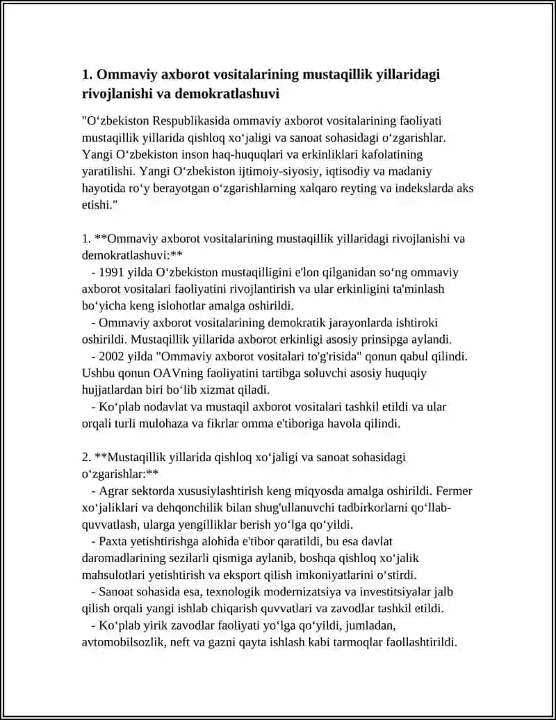 O‘ZBEKISTON RESPUBLIKASIDA OMMAVIY AXBOROT VOSITALARI-NING FAOLIYATI 4
