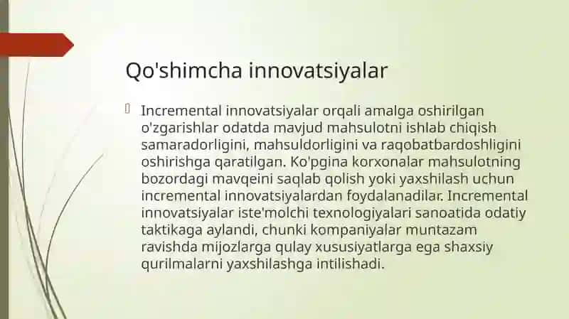Innovatsiyaning sohalar bo'yicha turlari 4