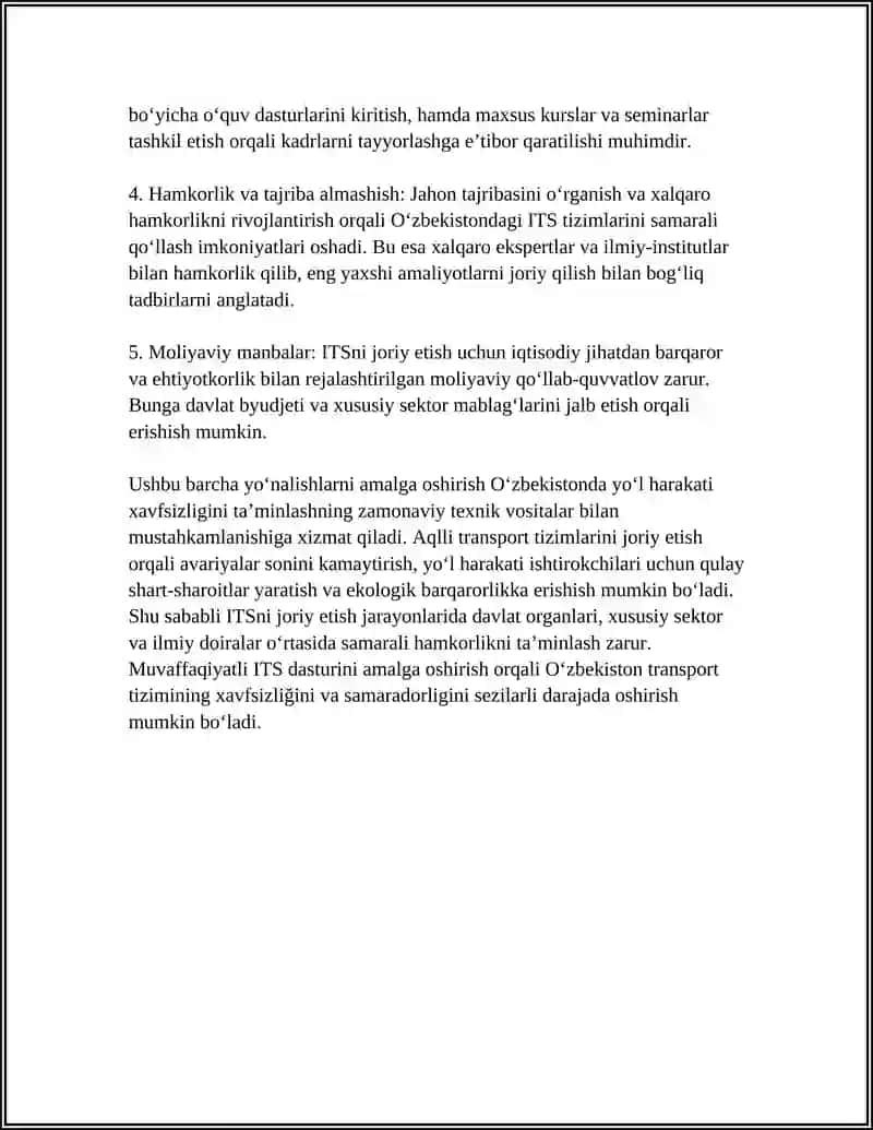 Oʻzbekistonda aqlli transport tizimlarini (ITS) joriy etish va huquqiy tartibga solinishi 4