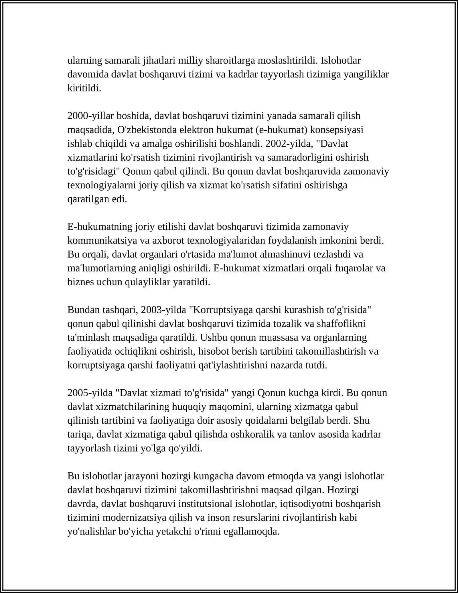 MUSTAQILLIK YILLARIDA DAVLAT BOSHQARUVI TIZIMIDA AMALGA OSHIRILGAN ISLOHOTLAR 4
