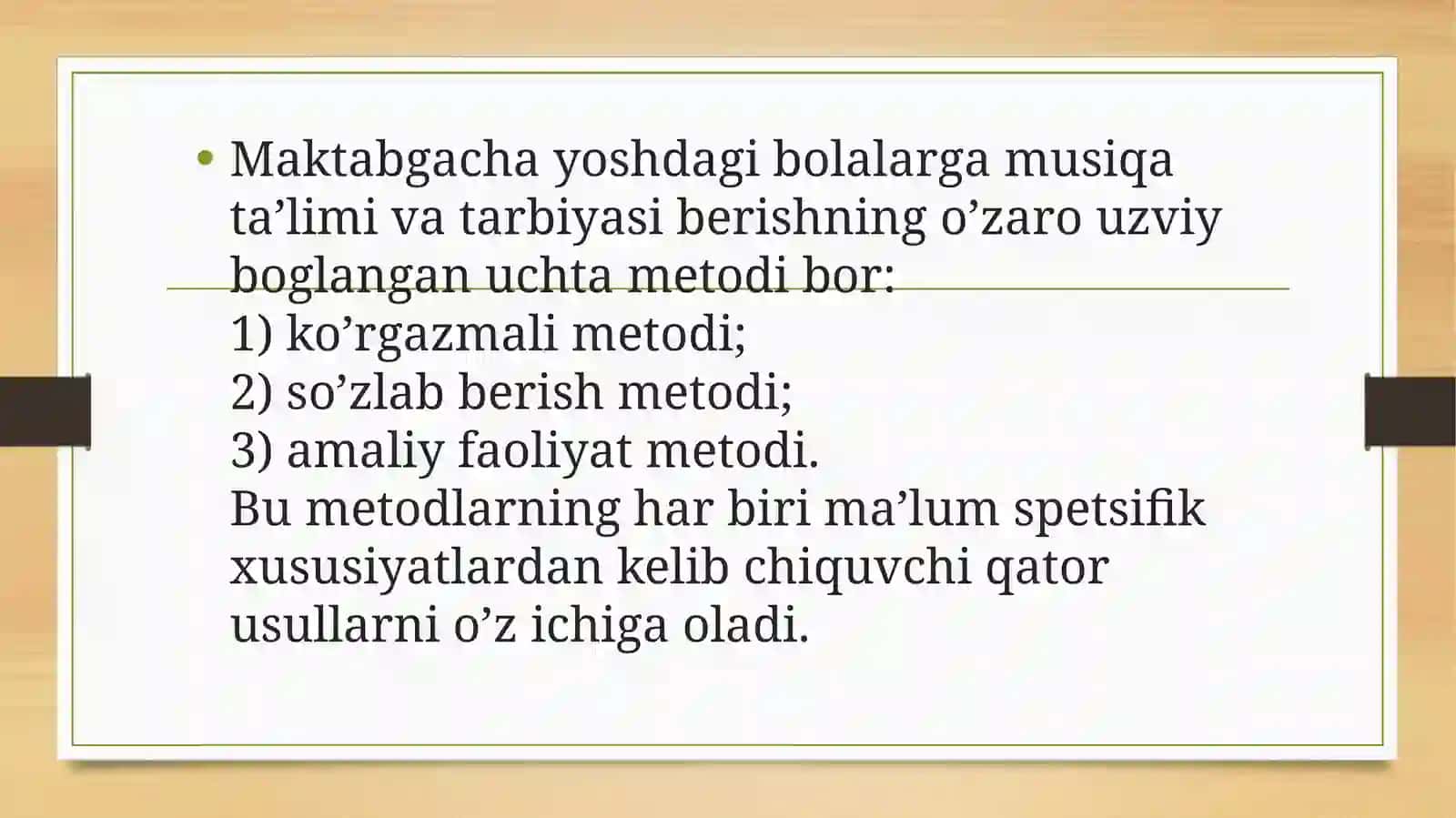 Maktabgacha tarbiya yoshidagi bolalarga musiqaviy tarbiya berish metodlari 4