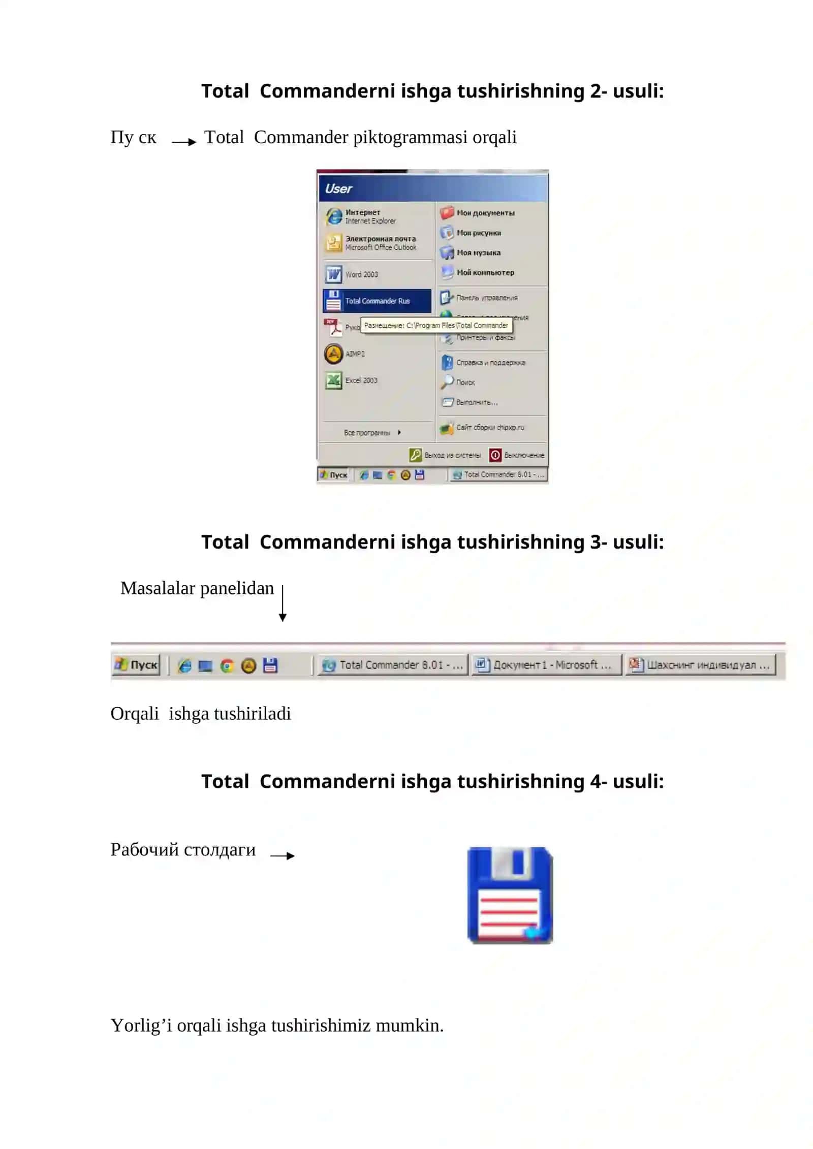 Total Commander qobiq dasturi bilan ishlash 4