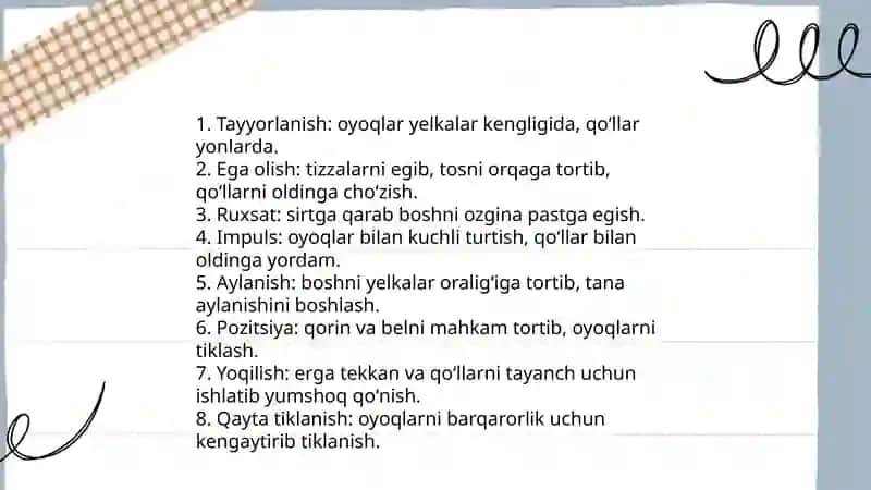 Akrobatik mashqlar(oldinga va orqaga umbaloq oshish,koʻprik turish) 4