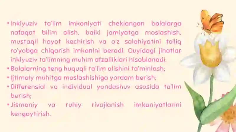 Imkoniyati cheklangan bolalarni samarali inklyuziv taʼlim olishining asosiy shartlari 4
