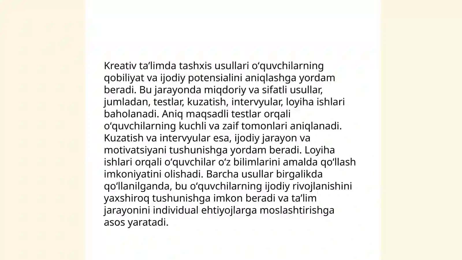 Kreativ taʼlim olganlikni tashxis etishning mohiyati 4