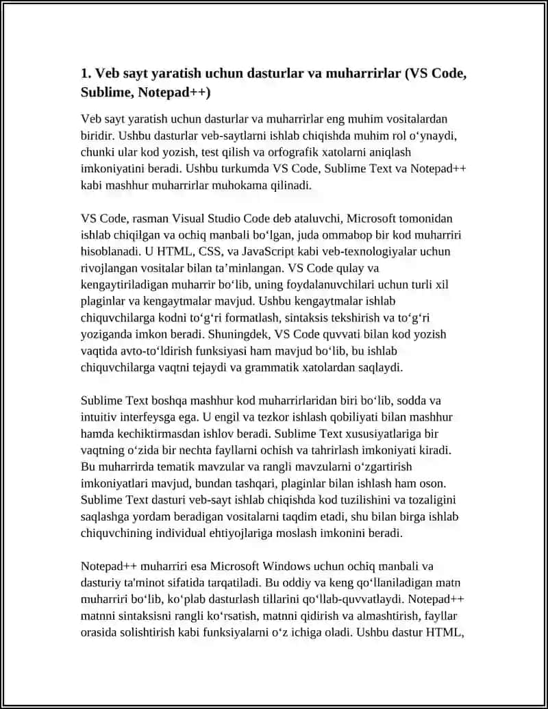 WEB SAYTLAR YARATISHGA YO'NALTIRILGAN DASTURIY TAMINLAR HTML DA WEP SAHIFA YARATISH WEB-SAHIFALARGA HAR XIL EFFEKTLARNI QO'YISH VA SAHIFALARNI BIRBIRI BILAN BOG'LASH 4