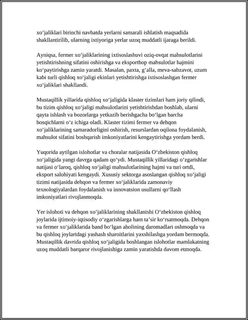 MUSTAQILLIK YILLARIDA QISHLOQ XO'JALIGI VA SANOAT SOHASIDAGI O'ZGARISHLAR 4