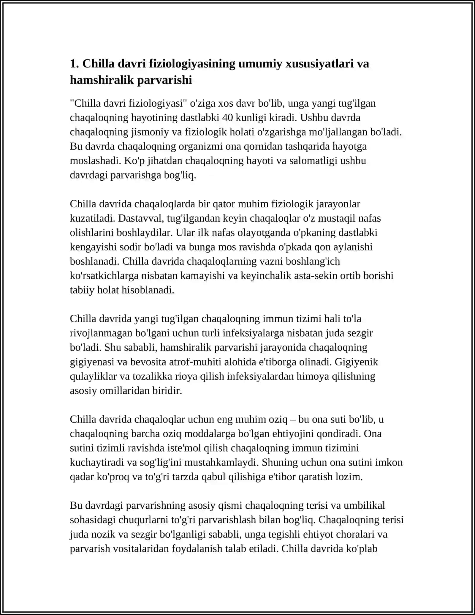 CHILLA DAVRI FIZIOLOGIYA SI VA PATALOGIYASIDA XAMSHIRALIK PARVARISHI 4