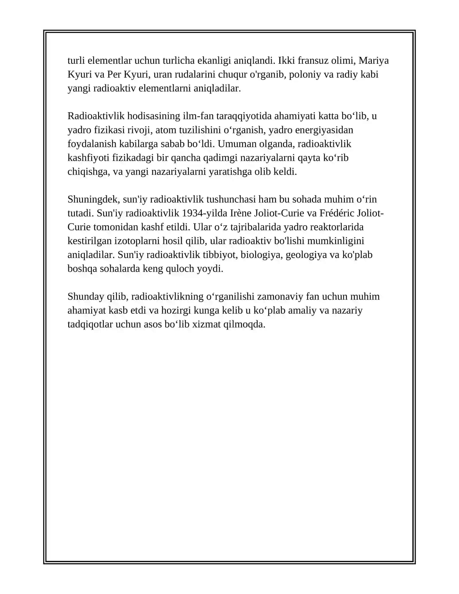 RADIOAKTIVLIKNING OCHILISH TARIXI.TABIIY VA SUN'IY RADIOAKTIVLIK 4