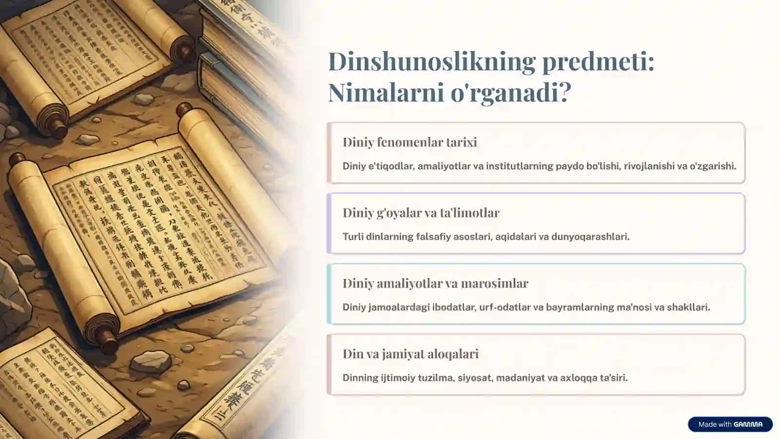 Dinshunoslik fanining predmeti, maqsad va vazifalari 4