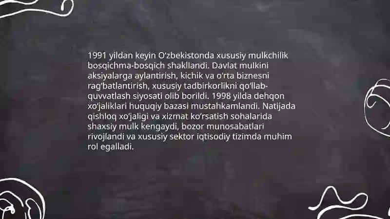 Iqtisodiy islohatlar xususiy mulkchilikning shakllanishi 4