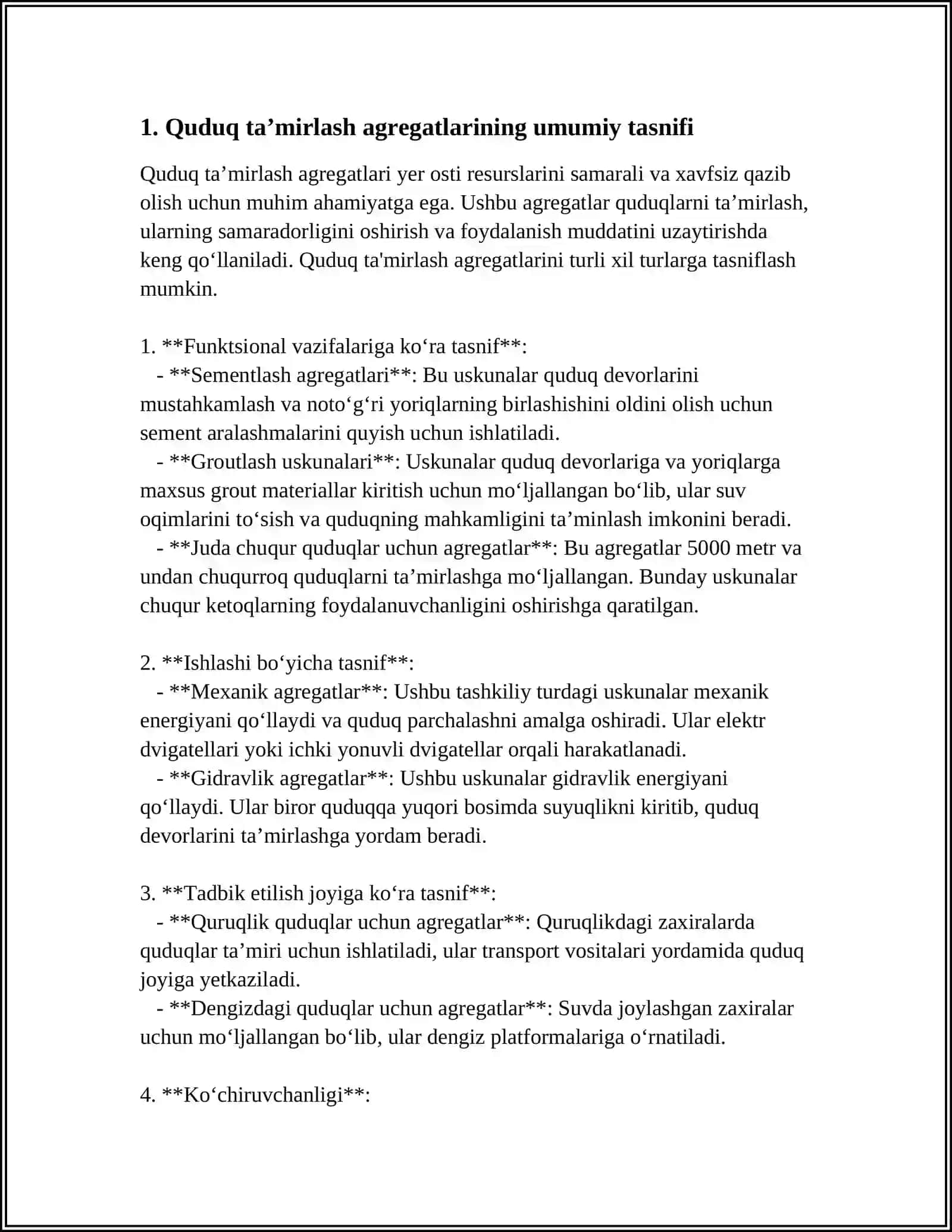 Quduq Ta’mirlash Uchun Agregatlar, Turlari, Konstruksiyalari va Ularni Tanlash 4