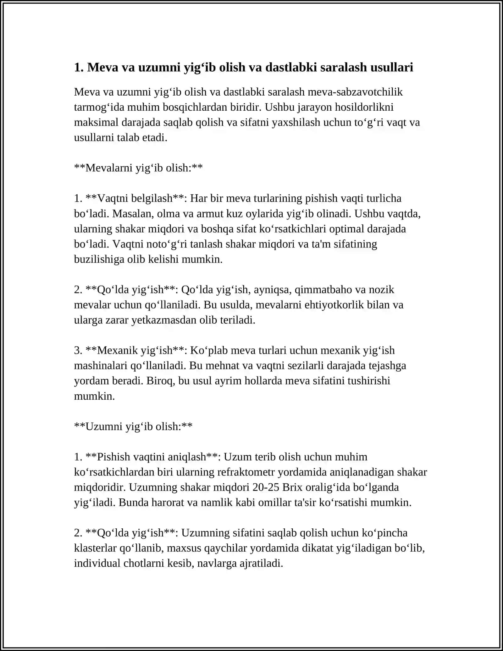 MEVA-UZUM, REZAVOR MEVALAR VA SABZAVOTLARNI TASHISH VA SAQLASHDA TURLI, ULARNI FOYDALANISHGA TAYYORLASH USULARI 4