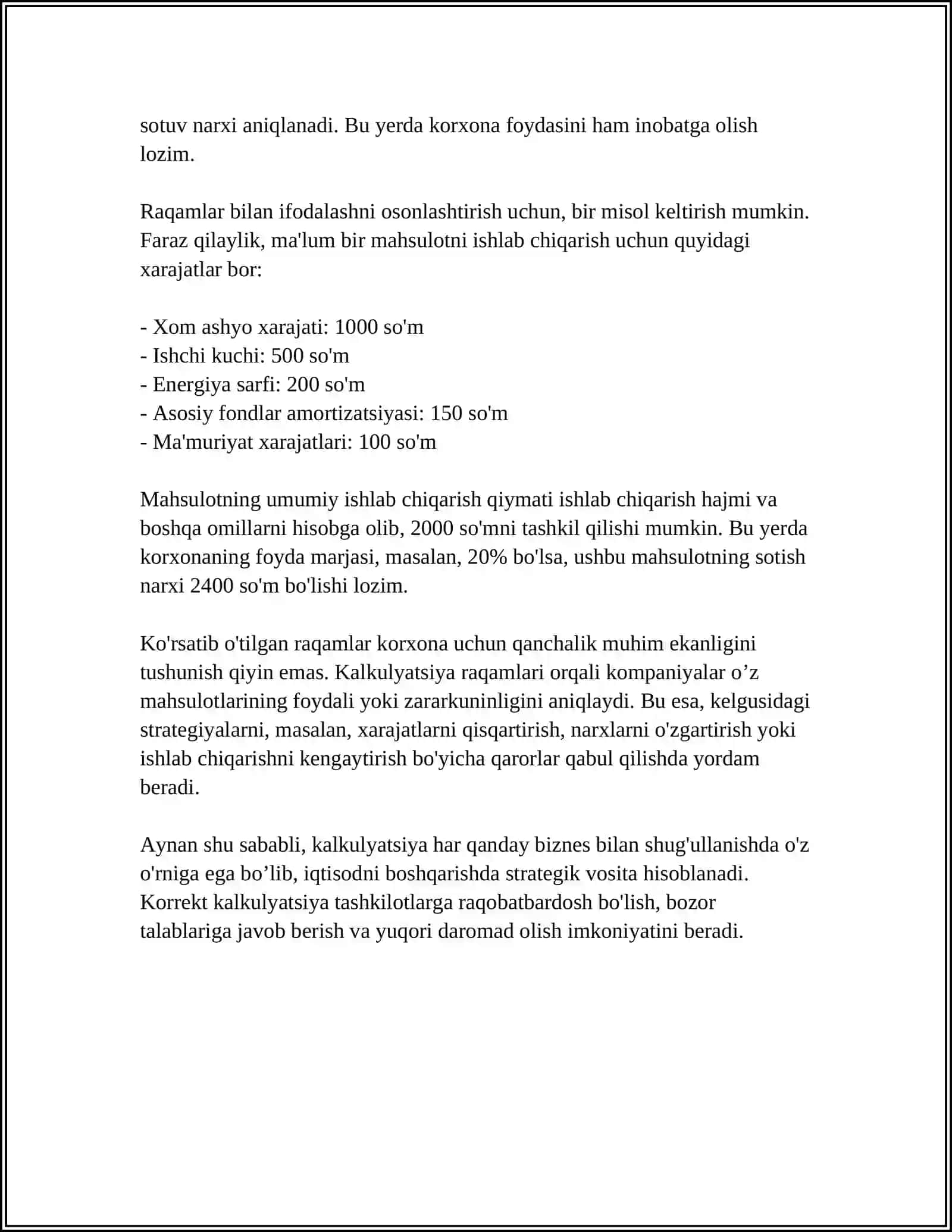 KALKULYATSIYA, UNING TURLARI VA AHAMIYATI 4