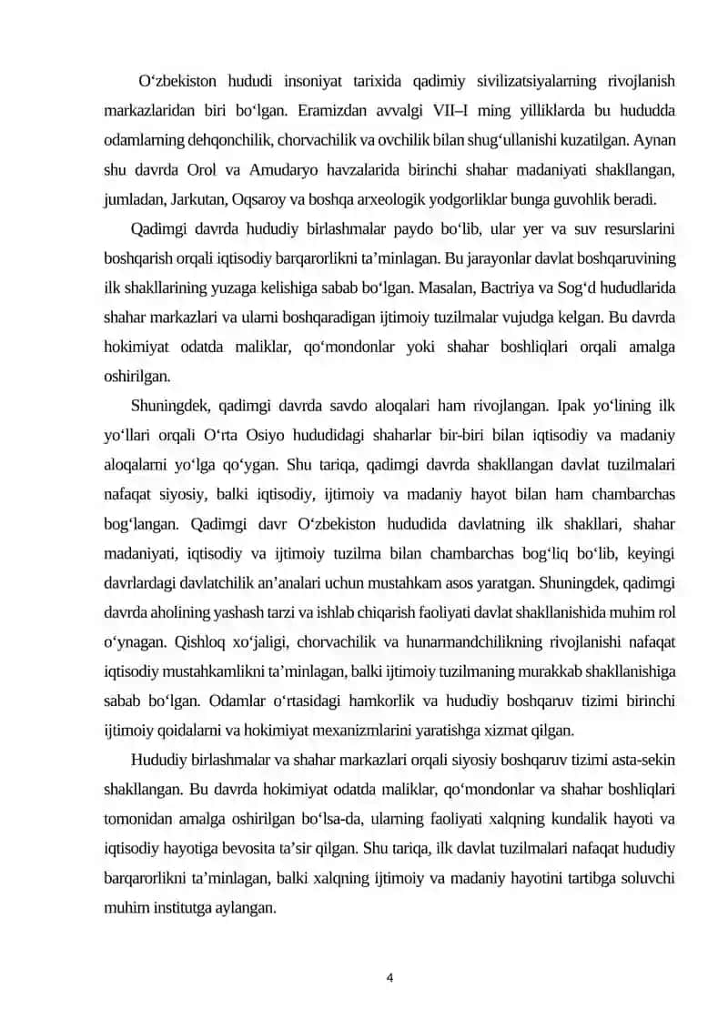 O'zbekistonning davlatchiligi tarixi: eng qadimgi davrdan Yangi O'zbekiston davlatchiligi 4