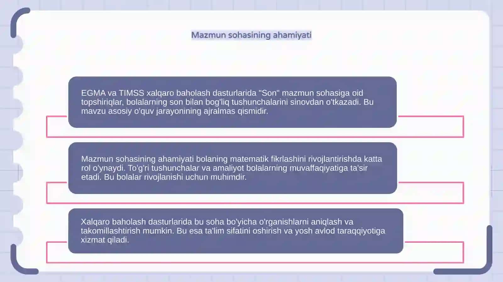 EGMA va TIMSS xalqaro baholash dasturida "Son" mazmun sohasiga oid topshiriqlar 4