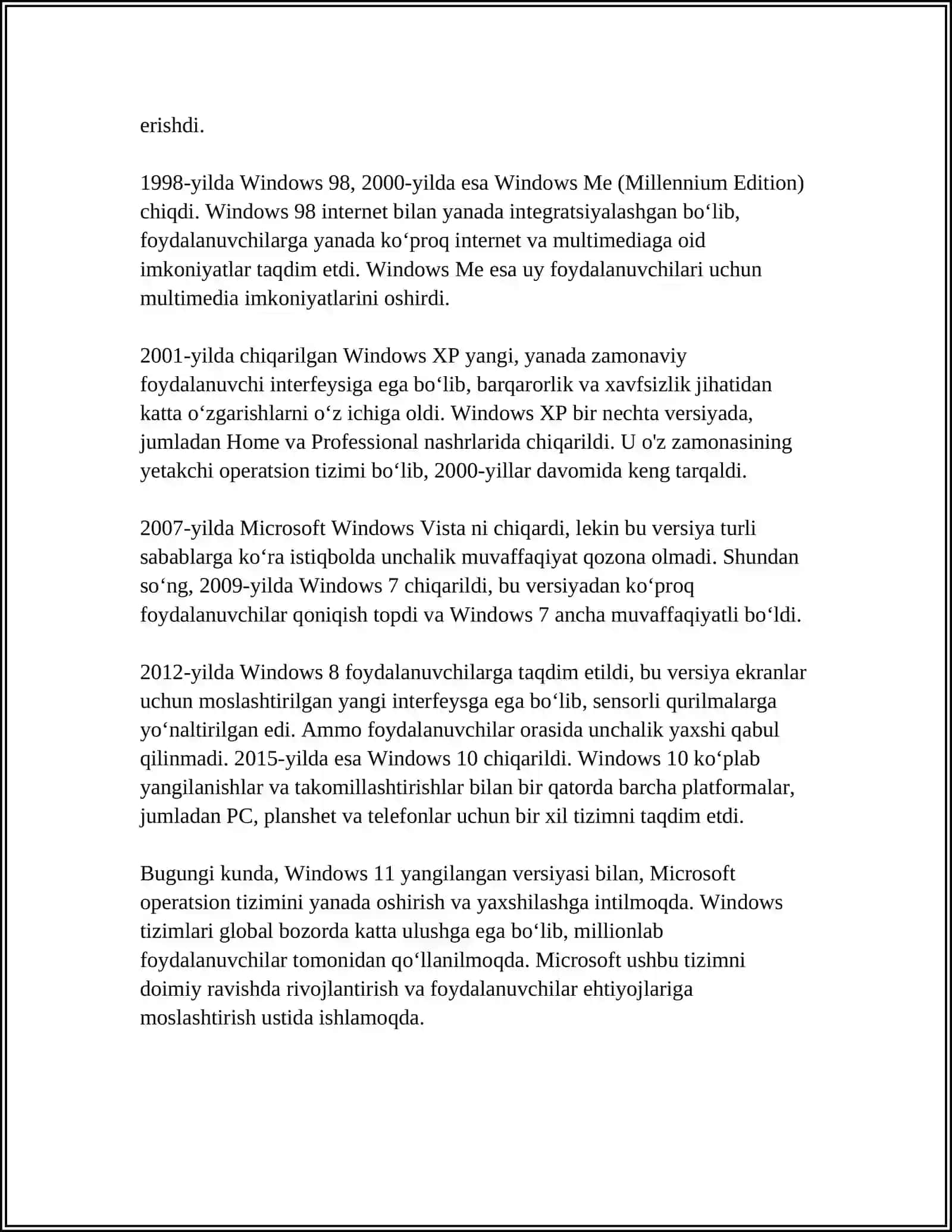 WINDOWS OPERATSION TIZIMI TARIXI VA UNDA ISHLASH ASOSLARI 4