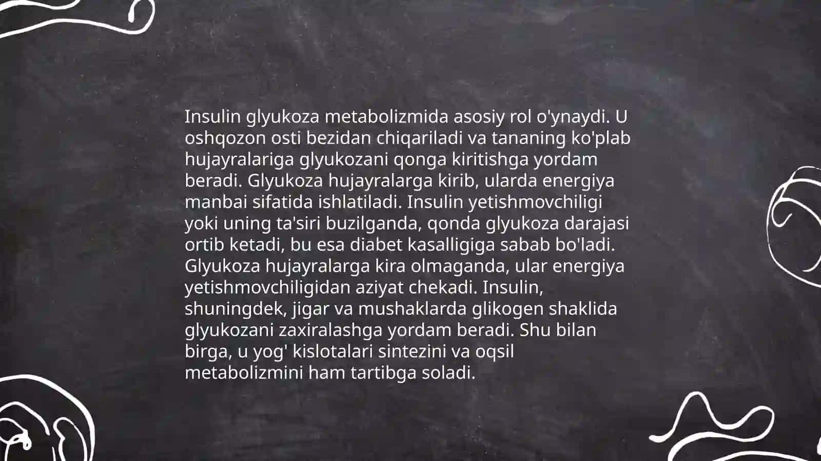 Odam organizmda kechadigan metatolik jarayonlarda insulin va glyukogonning roli 4