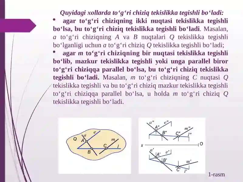 To`g`ri chiziq va tekislikning o`zarovaziyatlari 4