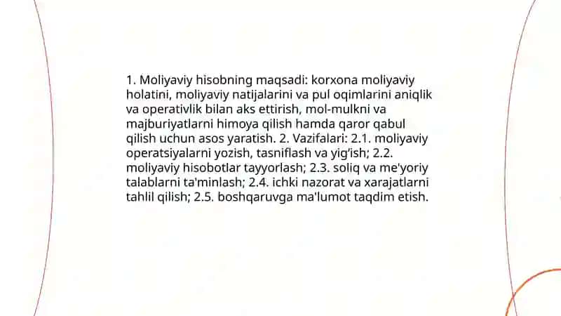 Moliyaviy hisob fanining predmeti,uslublari va Moliyaviy hisob nazariyasi 4