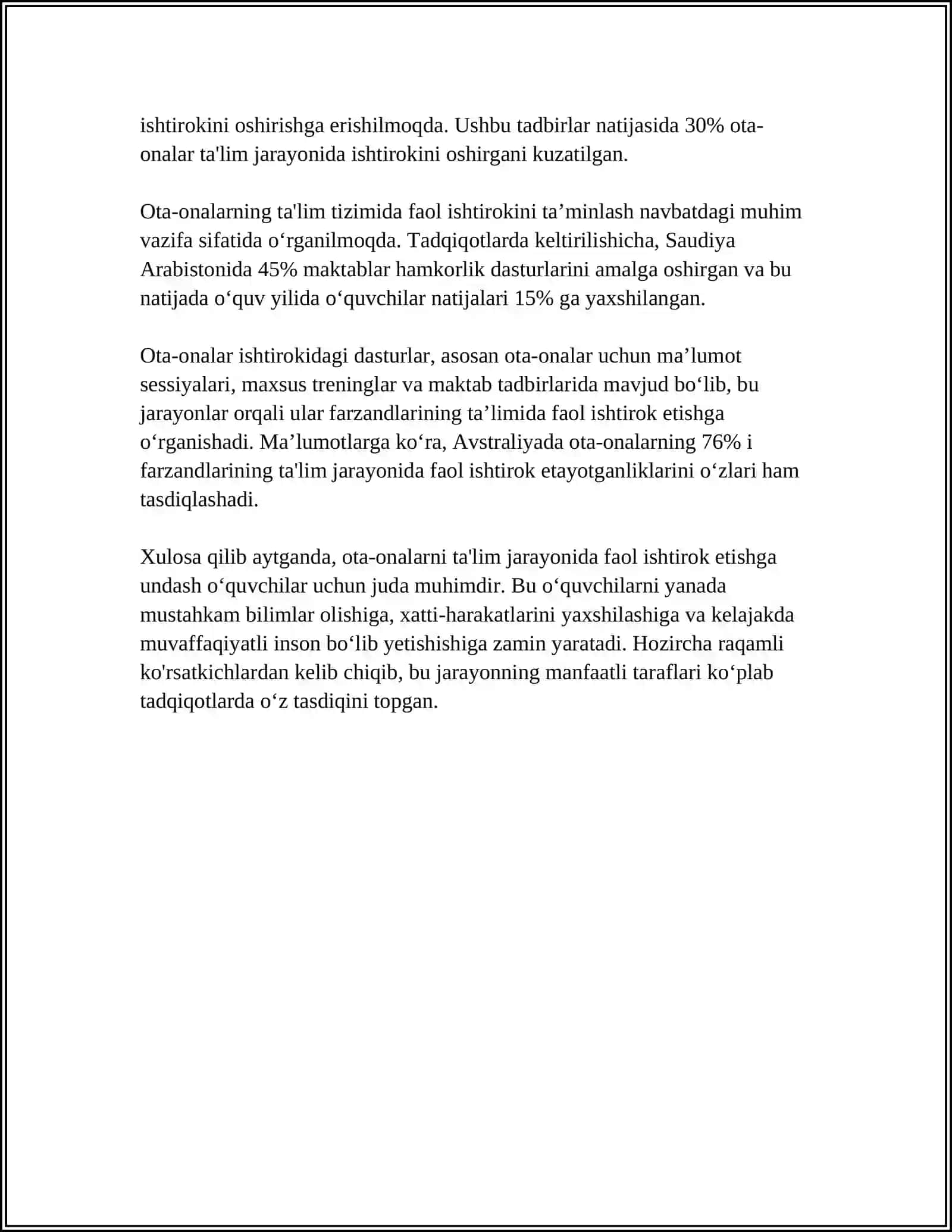 YORDAMGA MUHTOJ BO‘LGAN BOLALARNI TA‘LIM TIZIMIGA JALB ETISHDA OTA-ONALAR, OILA VA JAMOATCHILIK BILAN ISHLASH 4