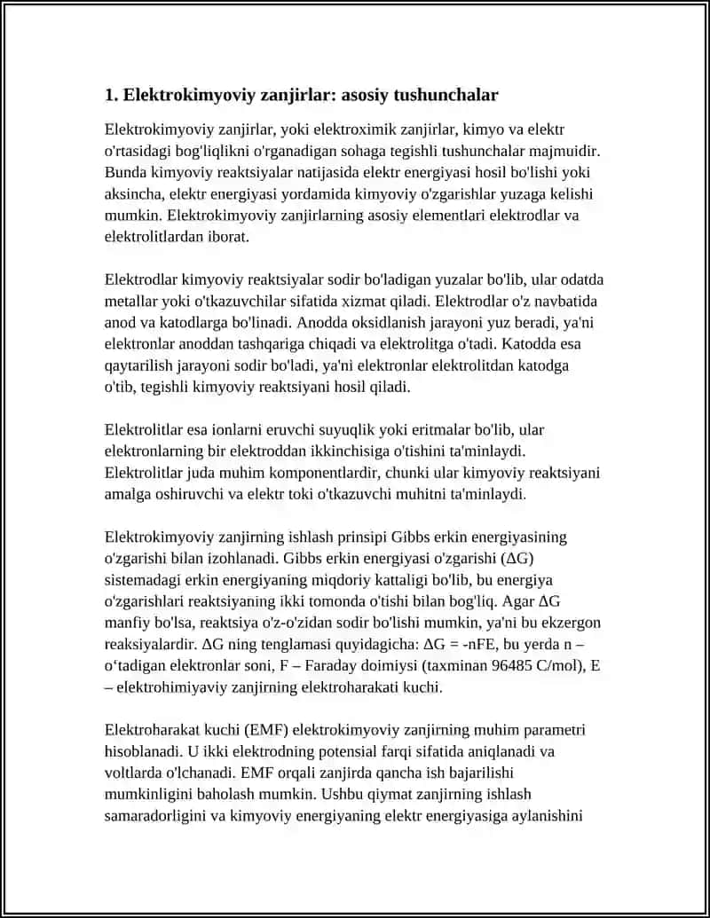 ELEKTROKIMYOVIY ZANJIRLAR. NERNST TENGLAMASI 4