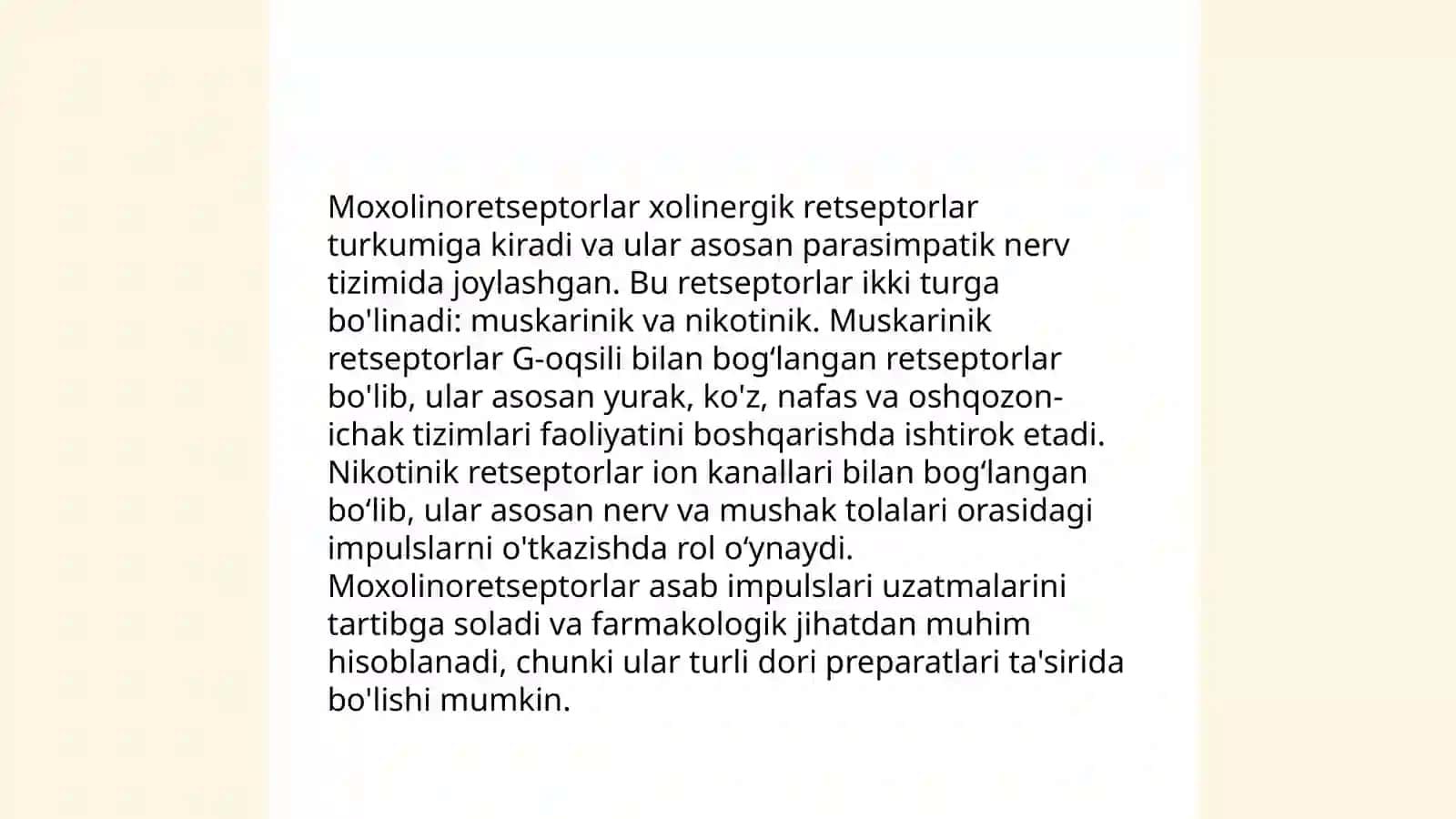 Periferik nerv tizimiga ta'sir qiluvchi dori vositalari.Efferent innervatsiya Moxolinoretseptorlarga ta'sir etadigan dori vositalar 4