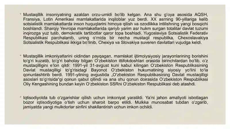 O‘zbekiston Respublikasining mustaqil davlat maqomiga erishishi, O‘zbekiston Respublikasi Qurolli Kuchlarining tashkil topishi, O‘zbekiston Respublikasi Qurolli Kuchlaridagi islohotlar 4