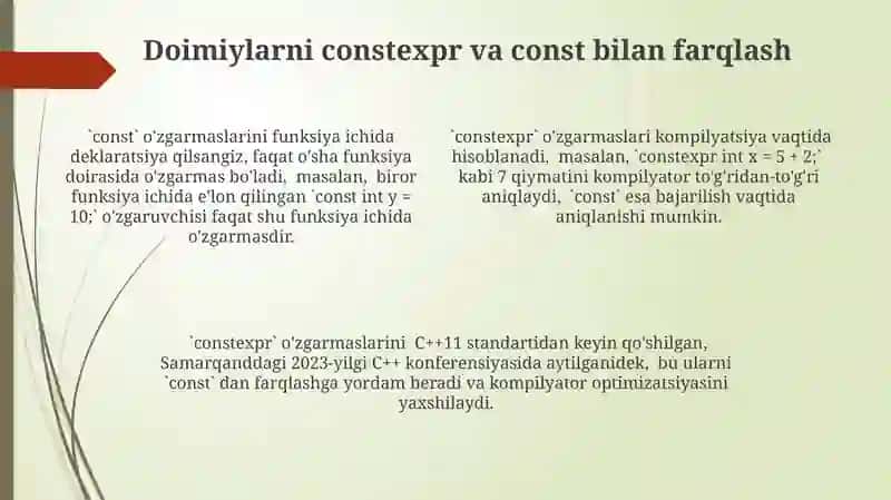 C++ tilida òzgarmaslar 4