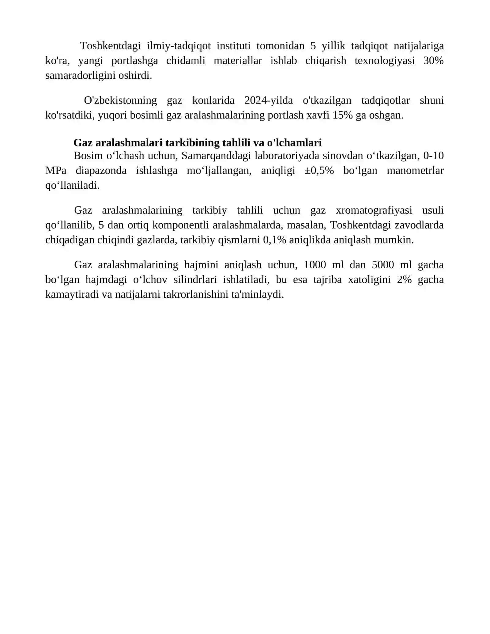 Yuqori bosimli gaz aralashmalarining portlash xavfini aniqlash usullari 4