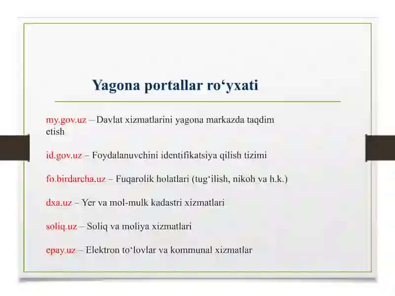 O'zbekiston Respublikasi Yagona Davlat Xizmatlari Portallari bilanishlash 4