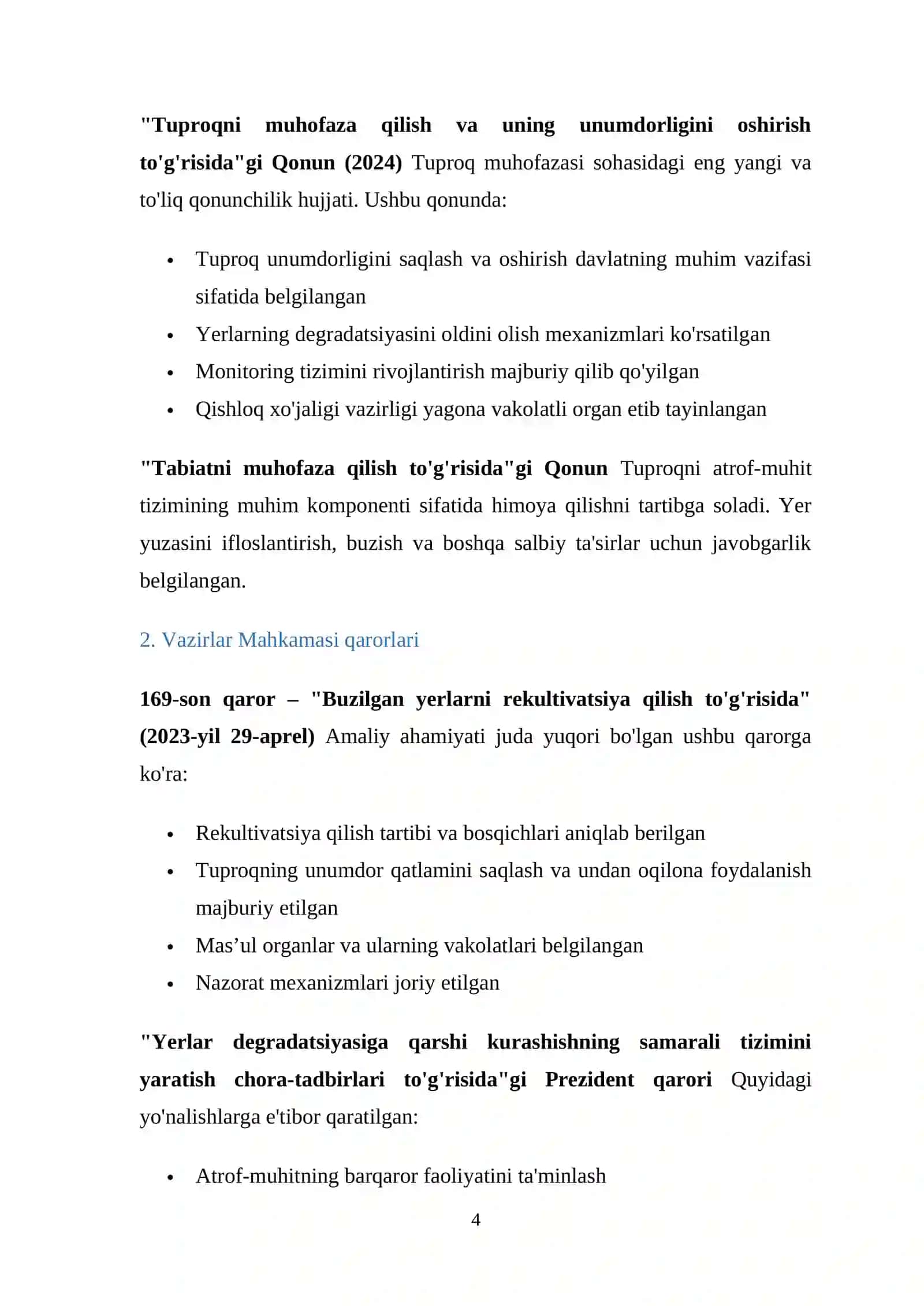 Tuproq degradatsiyasi fanidan 8-semestr mustaqil ta'lim mavzulari 4