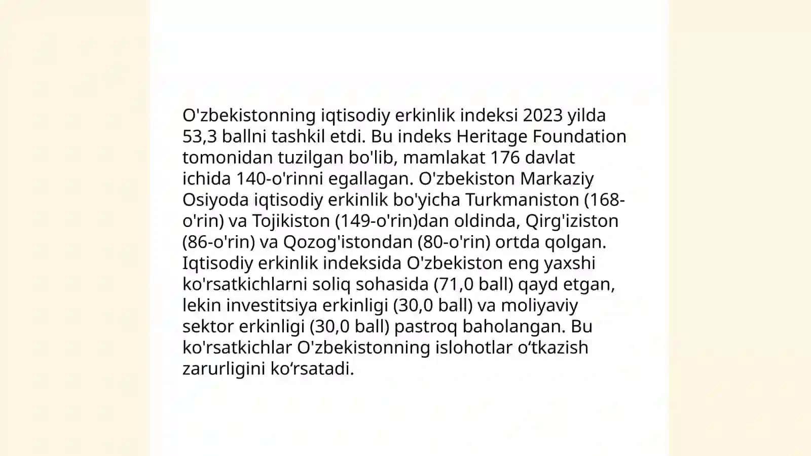 Yangi O'zbekistonda ijtimoiy-siyosiy, iqtisodiy va madaniy hayotda ro'y berayotgan o'zgarishlarning xalqaro reyting va indekslari 4