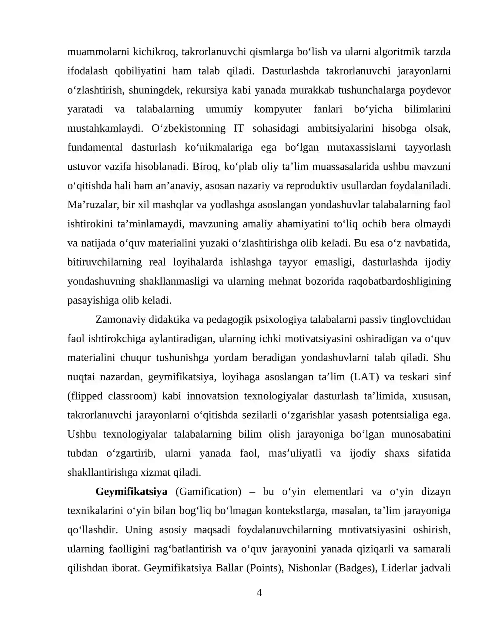 “Takrorlanuvchi jarayonlarni dasturlash” mavzusini o’qitishni tashkil etishda innovatsion texnologiyalardan foydalanish 4