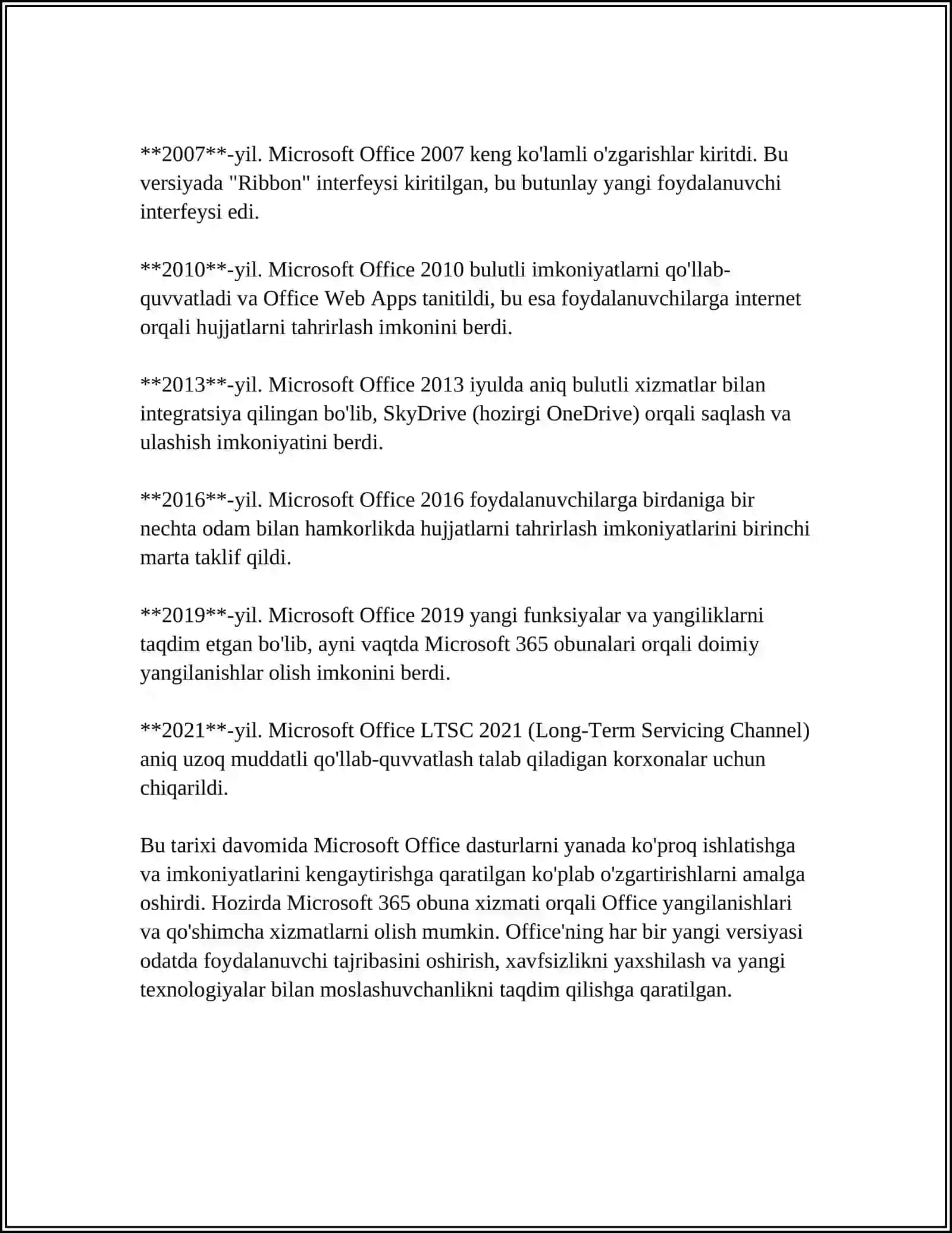 MICROSOFT OFFICE DASTURI VERSIYALARI TO'G'RISIDA TAQDIMOTLAR YARATISH 4