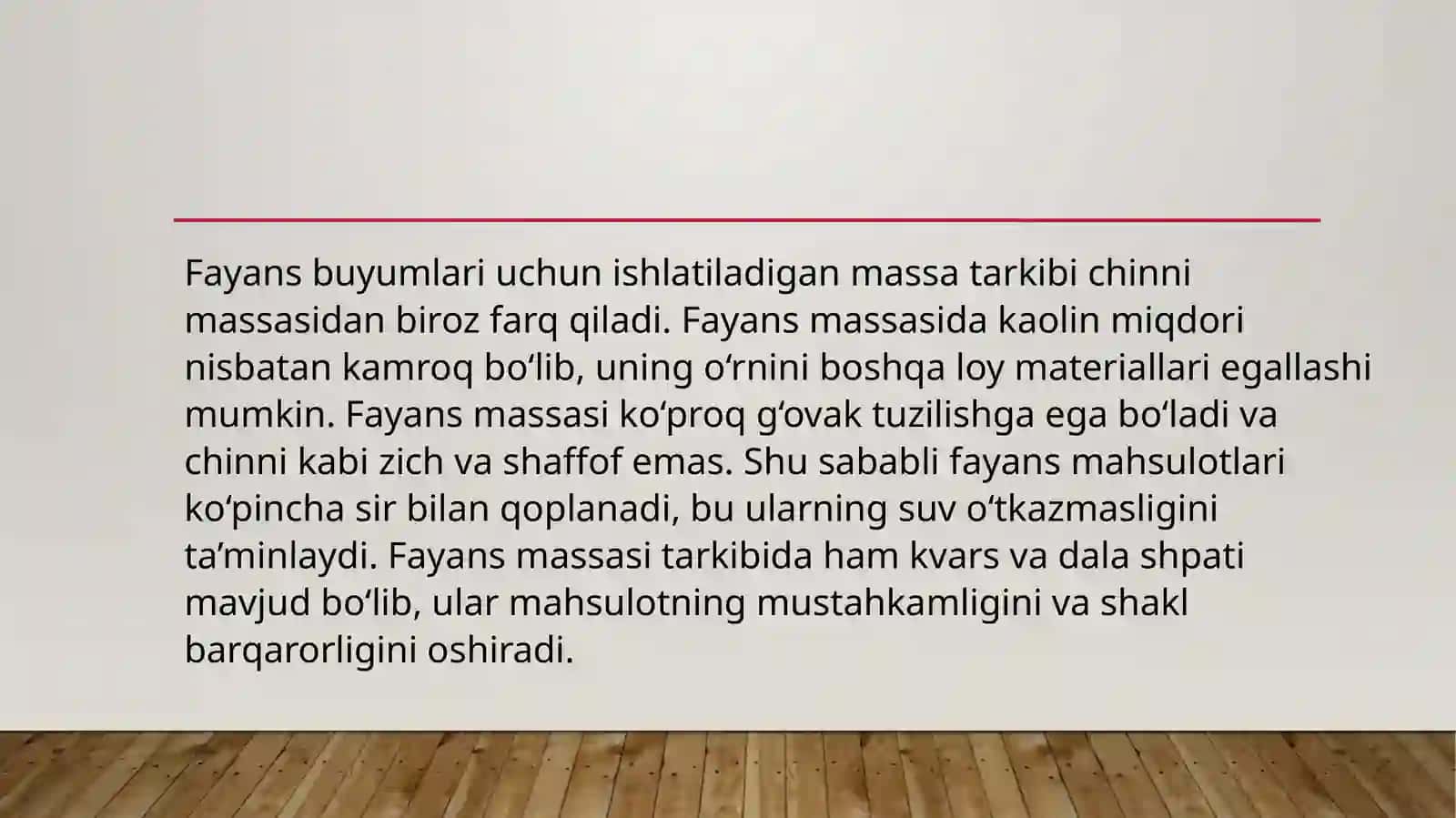 Chinni-fayans buyumlari uchun ishlatiladigan massa turlari 4