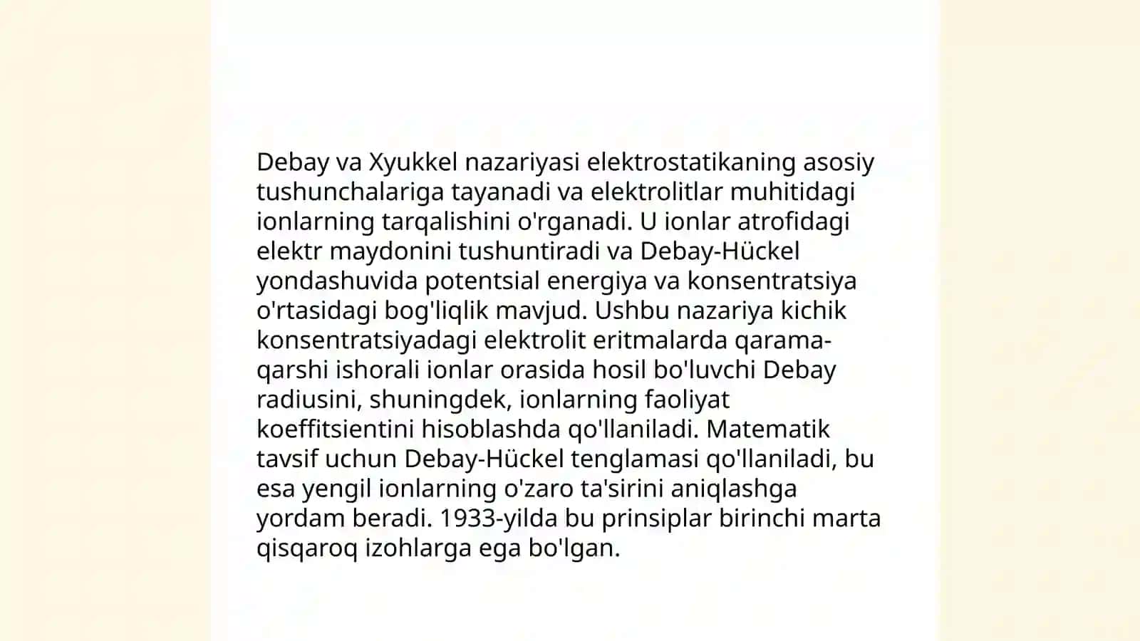 kuchli elektrolitlar uchun debay va xyukkel nazaryasi 4