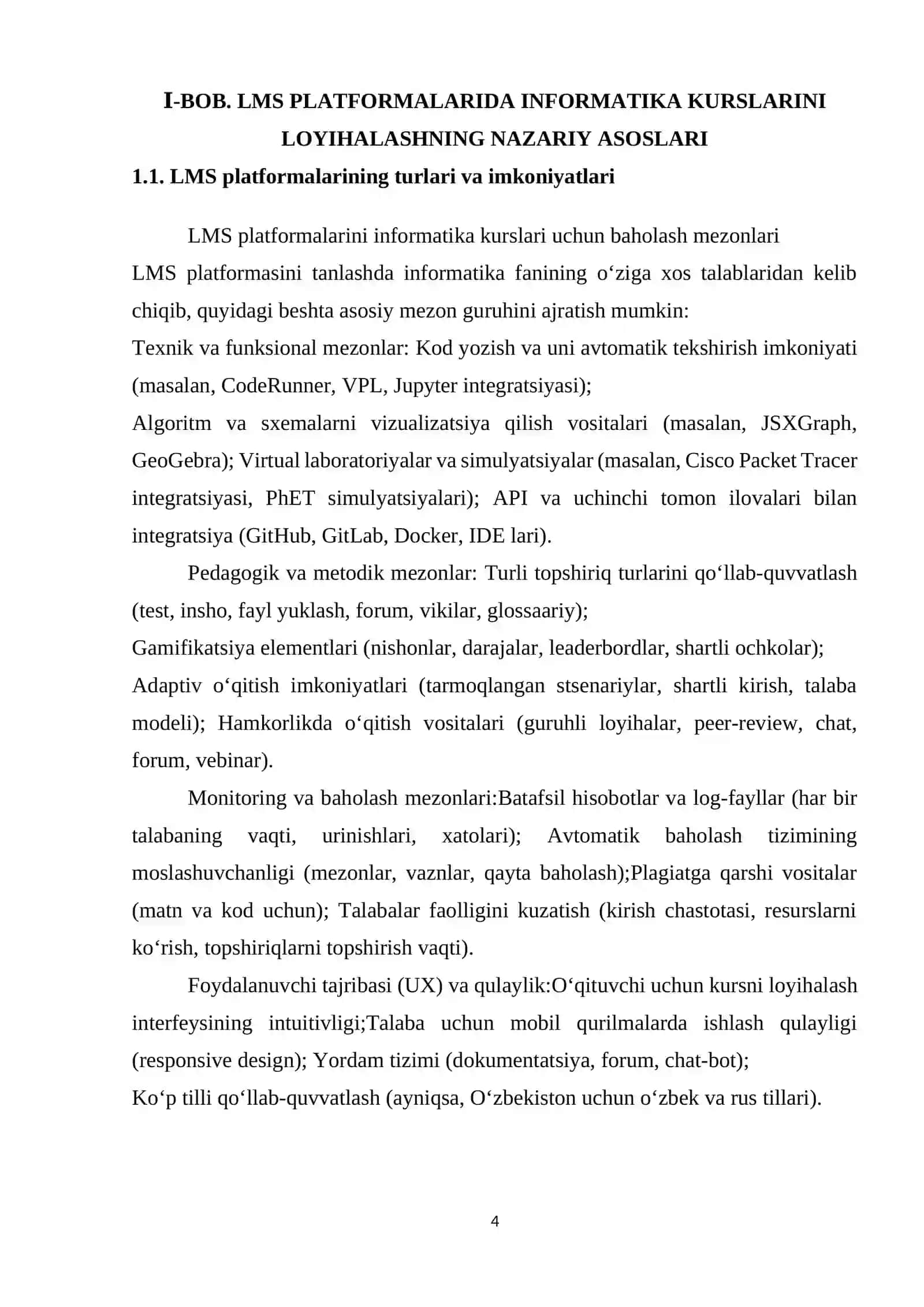 LMS platformalari asosida Informatika kurslarini loyihalash va boshqarish metodikasi. 4