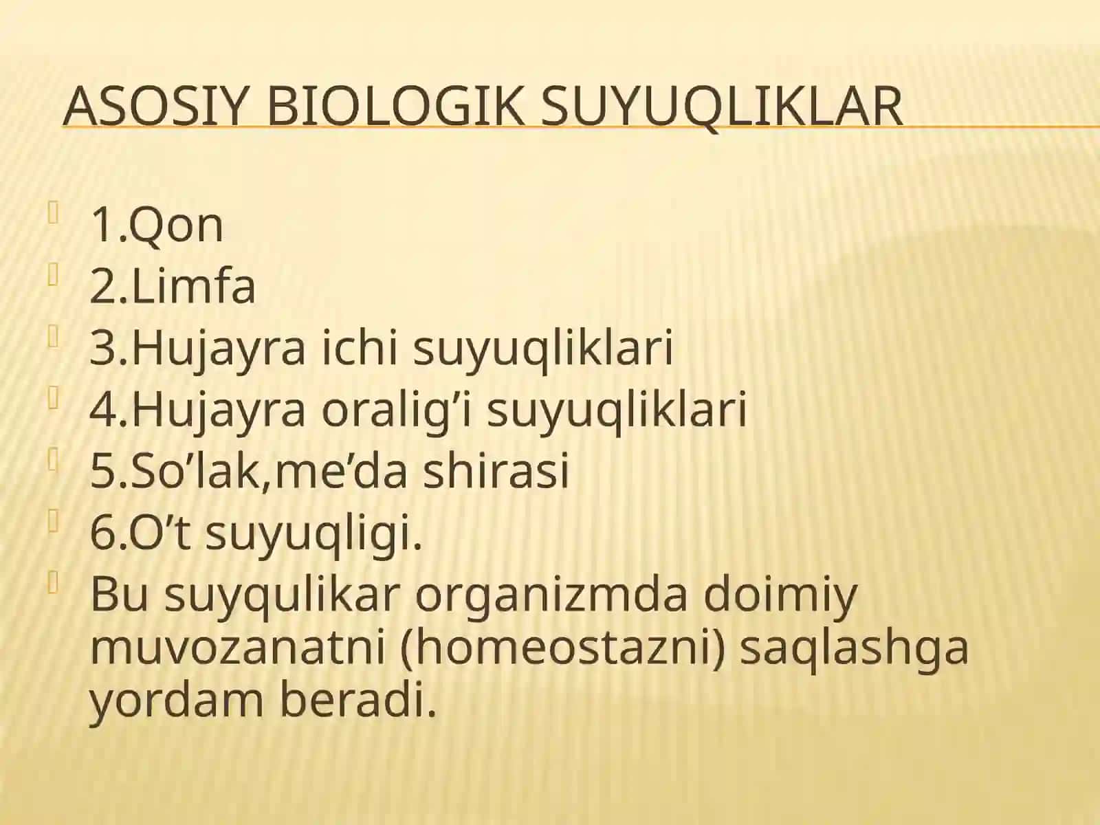 organizmning biologik suyuqliklari, ularning turlari, kimyoviy tarkibi, elektrolit va noelektrolit r 4