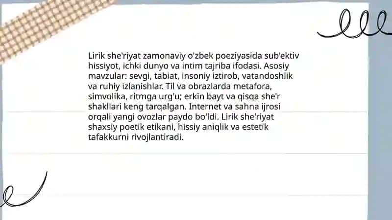 Hozirgi ozbek she'riy janrlari 4